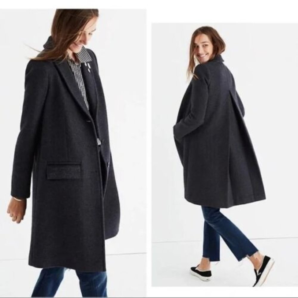 Madewell Teatro Swing Wool Overcoat in Black Single Breasted Size XS
